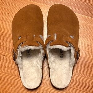 Birkenstock Tan Suede Slippers